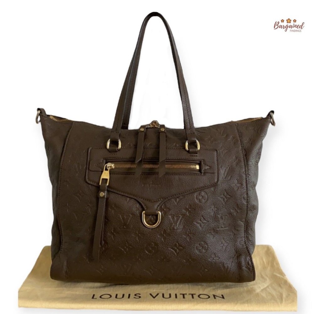 Authentic LOUIS VUITTON Dark Brown Monogram Empreinte Leather Bastille MM Bag